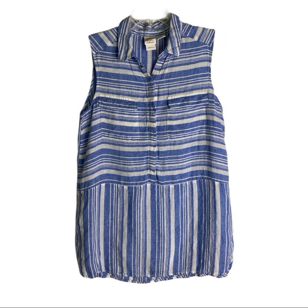 C&C California Linen Sleeveless Blue Striped Top